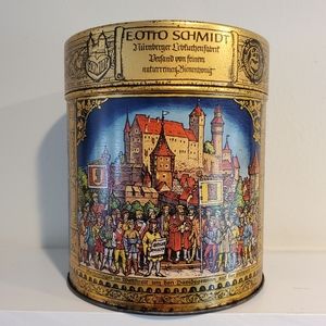 Vintage German E. Otto Schmidt biscuit tin w/ Renaissance theme images